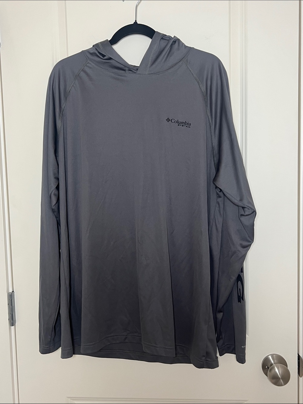 Columbia Men's Gray Crewneck Lightweight Hooded Sun Shirt PFG Long Sleeve Large